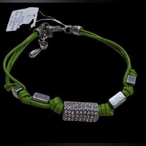 Lia Sophia Lime Green Leatherette Bracelet with Crystal Pave Accent